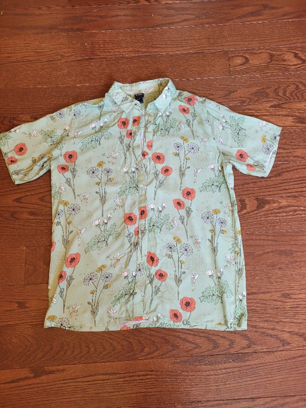 Her Universe Disney Tinker Bell Peter Pan Floral Fairy Button Up Shirt Women S/M